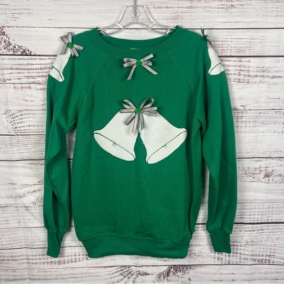Pannill Sweatshirt Co. green holiday bells size medium crewneck Vintage sweater - Picture 1 of 3